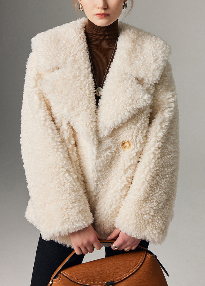 Abrigos de piel sintética acogedores con botones y cuello marinero blanco francés para invierno