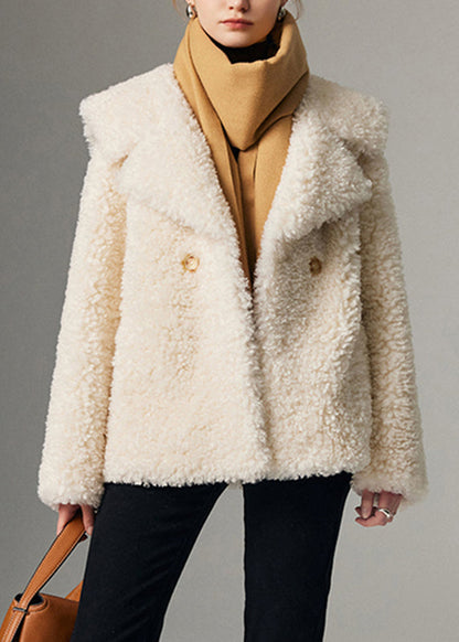 Abrigos de piel sintética acogedores con botones y cuello marinero blanco francés para invierno