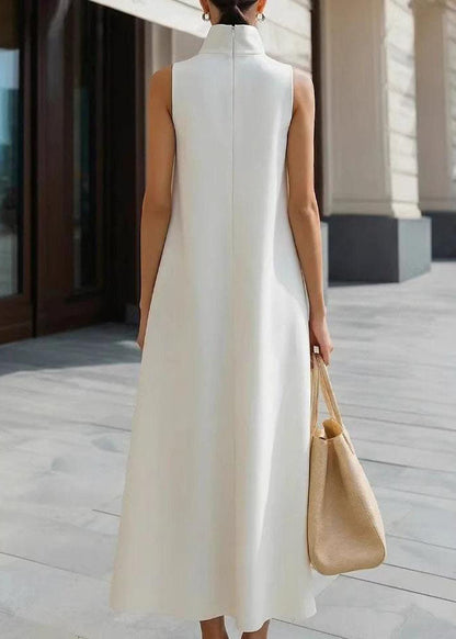 French White Stand Collar Vacation Dresses Sleeveless