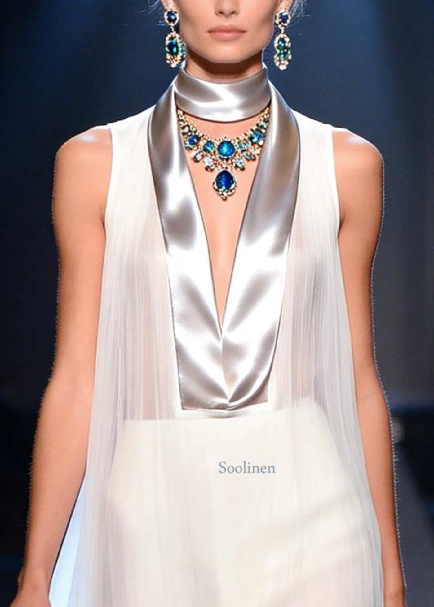 French White V Neck Patchwork Chiffon Work Dress Sleeveless