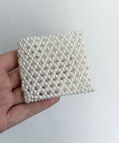 French White Weave Pearl Beading Elasticity Bangle