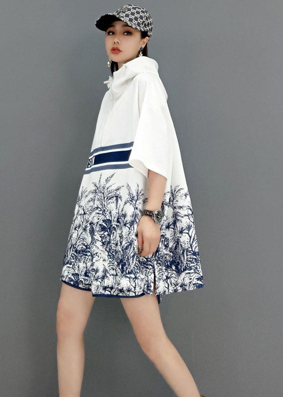 Französisches weißes Zweiteiler-Set mit Reißverschluss und halblangen Ärmeln