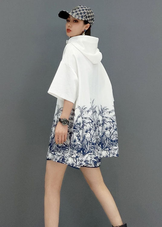 Französisches weißes Zweiteiler-Set mit Reißverschluss und halblangen Ärmeln