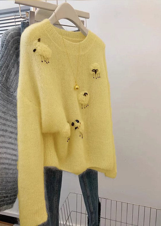 French Yellow O Neck Cashmere Cashmere Knit Sweaters Spring