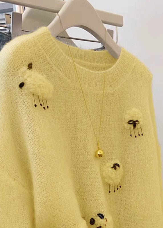 French Yellow O Neck Cashmere Cashmere Knit Sweaters Spring