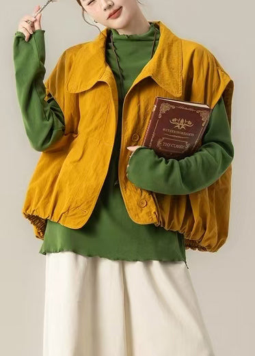 Französische gelbe Baumwollwesten mit übergroßen Taschen für den Frühling