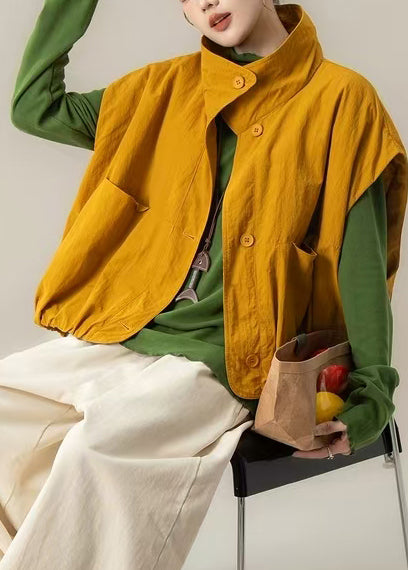 Französische gelbe Baumwollwesten mit übergroßen Taschen für den Frühling