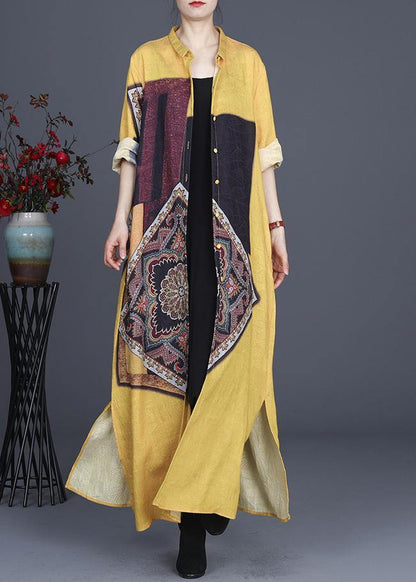 French Yellow Silk Long Spring Dress - SooLinen