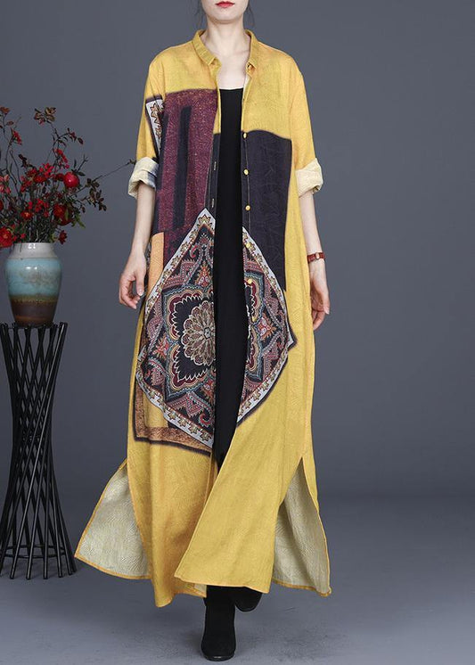 French Yellow Silk Long Spring Dress - SooLinen