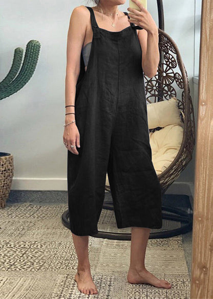 Französische gelbe, einfarbige Jumpsuits aus Baumwolle mit hoher Taille und ärmellos