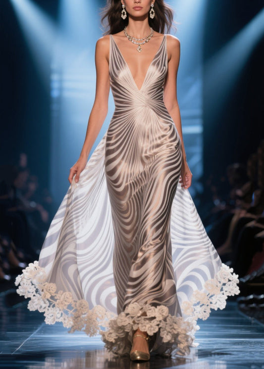 French Zebra Pattern Patchwork Lace Silk Vestidos Dress Summer