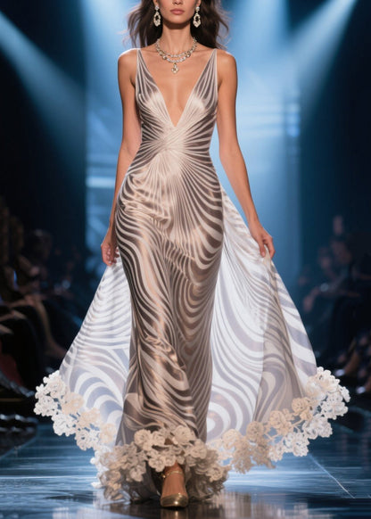 French Zebra Pattern Patchwork Lace Silk Vestidos Dress Summer