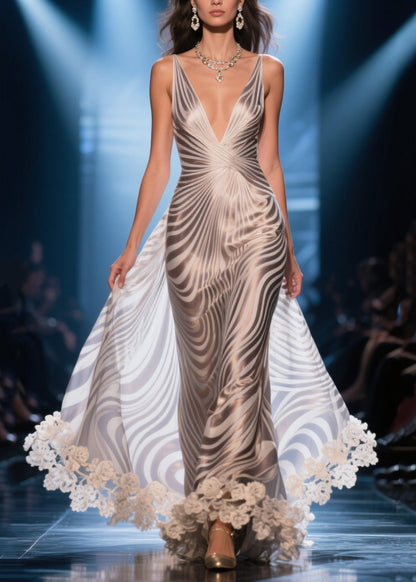 French Zebra Pattern Patchwork Lace Silk Vestidos Dress Summer