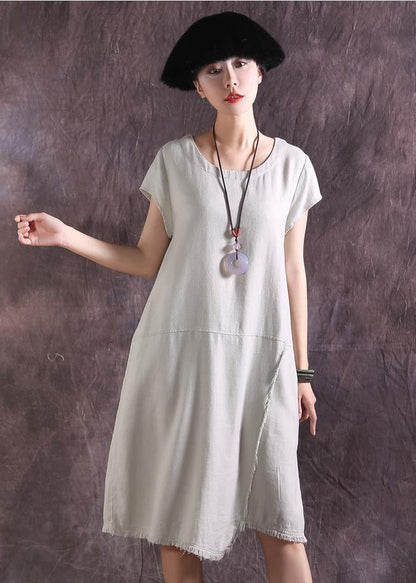 French asymmetric hem Cotton tunics for women design nude Dress summer - SooLinen