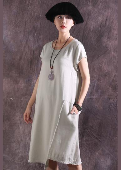 French asymmetric hem Cotton tunics for women design nude Dress summer - SooLinen