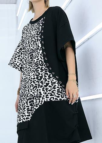 French black Cotton dresses patchwork oversized summer Dresses - SooLinen