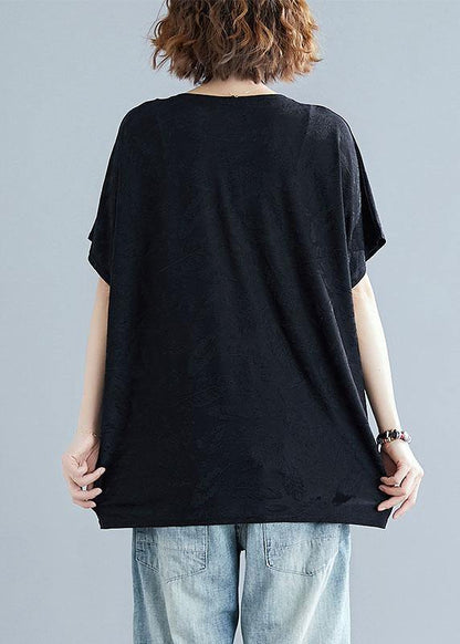 French black blended crane tops o neck loose summer tops - SooLinen