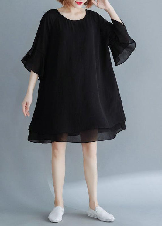 French black chiffon tunic dress flare sleeve tunic summer Dress - SooLinen