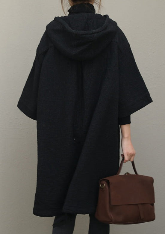 Französische schwarze Baumwolle Omychic Catwalk Kapuzen Halbarm Kleider