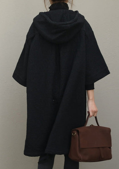 Französische schwarze Baumwolle Omychic Catwalk Kapuzen Halbarm Kleider