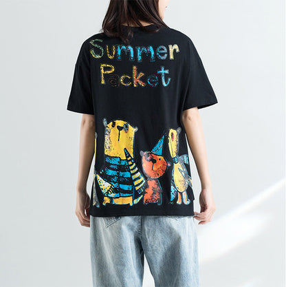 Französische schwarze Baumwollkleidung für Frauen, stilvolle Arbeitsoutfits, O-Ausschnitt, Buchstaben-Silhouette-Top