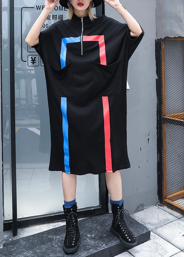 French black cotton clothes For Women zippered A Line summer Dresses - SooLinen