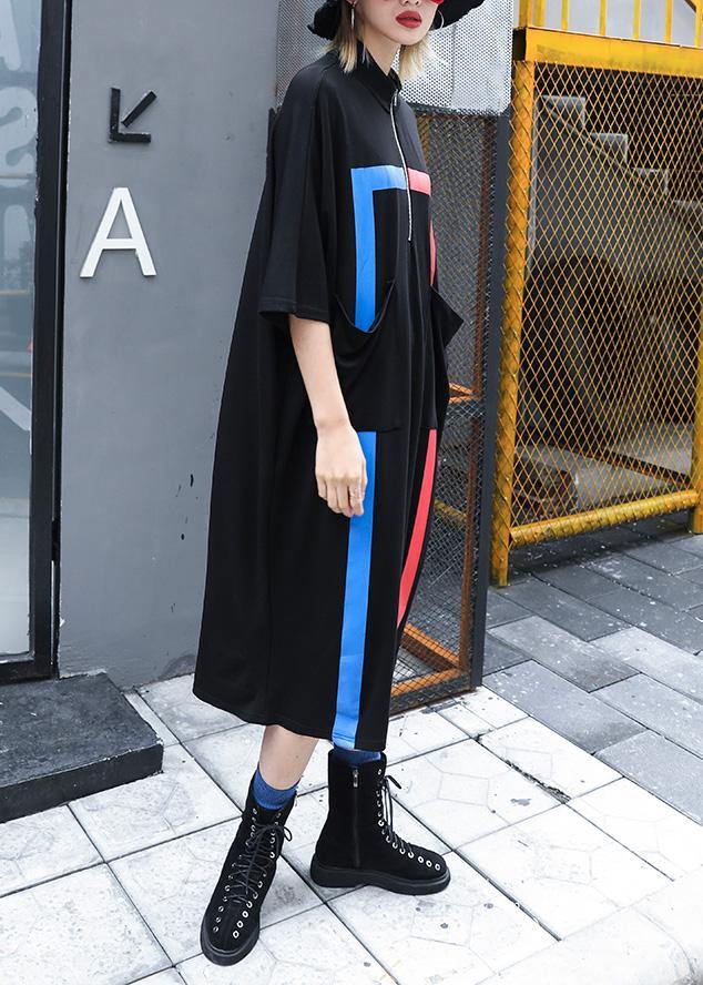 French black cotton clothes For Women zippered A Line summer Dresses - SooLinen