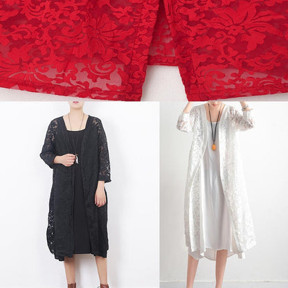 Französische schwarze Spitzenkleidung für Frauen Omychic Arbeitsoutfits mit V-Ausschnitt, lockere Sommer-Strickjacke mit Aushöhlen