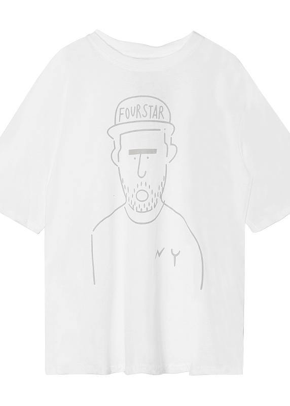 French black print cotton Blouse o neck baggy top - SooLinen