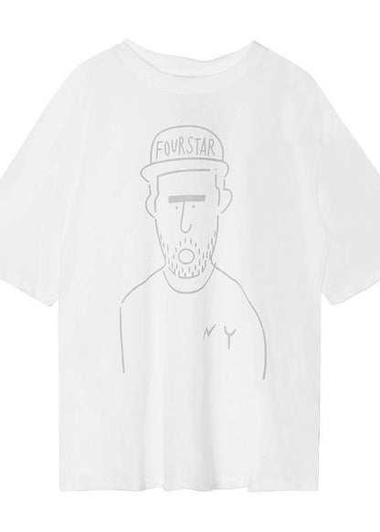 French black print cotton Blouse o neck baggy top - SooLinen