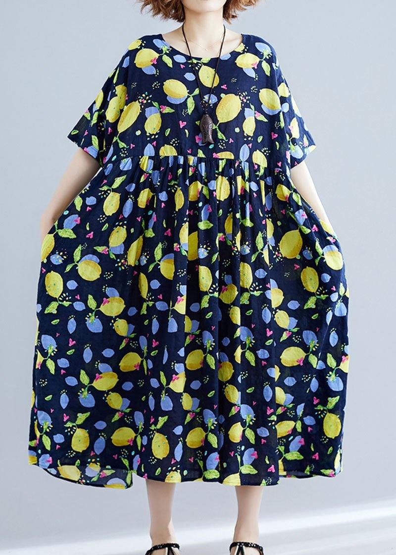 French black prints linen outfit high waist Art summer Dress - SooLinen