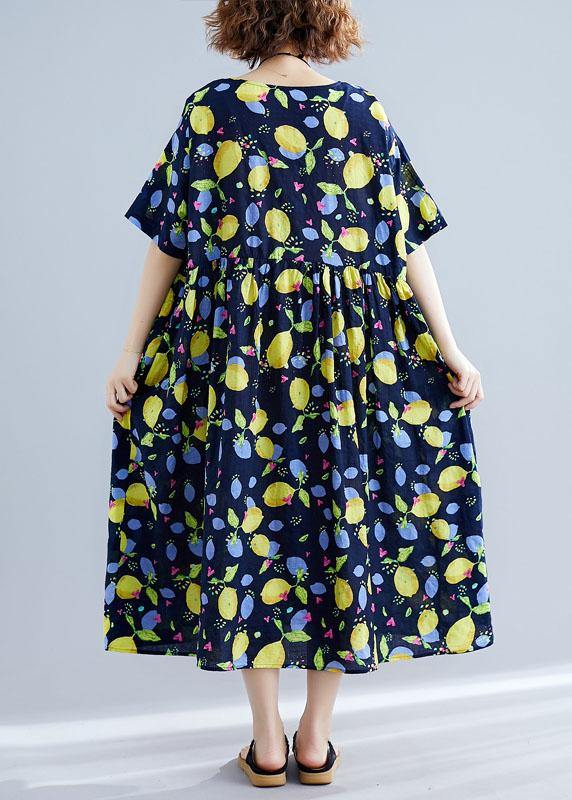 French black prints linen outfit high waist Art summer Dress - SooLinen