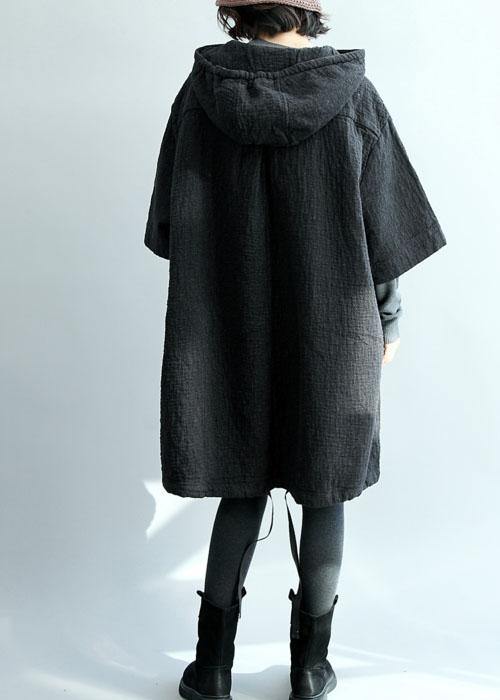 French black thick cotton clothes For Women hooded Traveling winter Dress - SooLinen