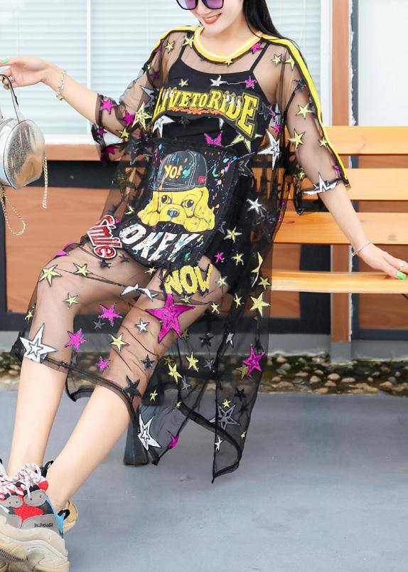 French black tulle dresses Cartoon alphabet A Line summer Dresses - SooLinen