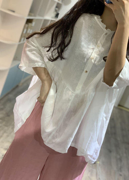 French bracelet sleeved linen top silhouette Christmas Gifts white shirt fall - SooLinen