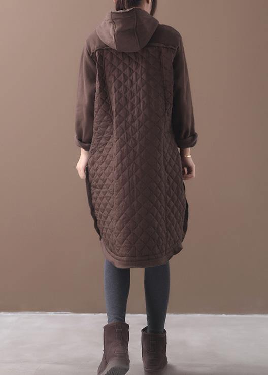 French chocolate Plus Size coats women Inspiration hooded patchwork coats - SooLinen