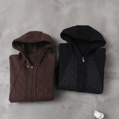 French chocolate Plus Size coats women Inspiration hooded patchwork coats - SooLinen