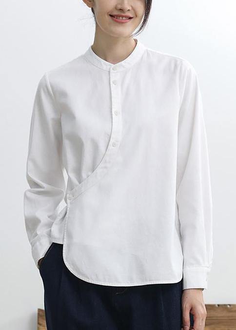 French cotton Blouse Vintage Curving Single Breasted Plus Size Shirt - SooLinen