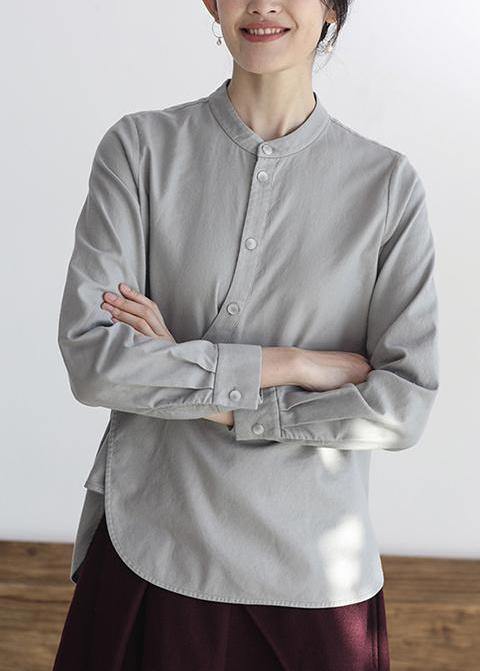 French cotton Blouse Vintage Curving Single Breasted Plus Size Shirt - SooLinen