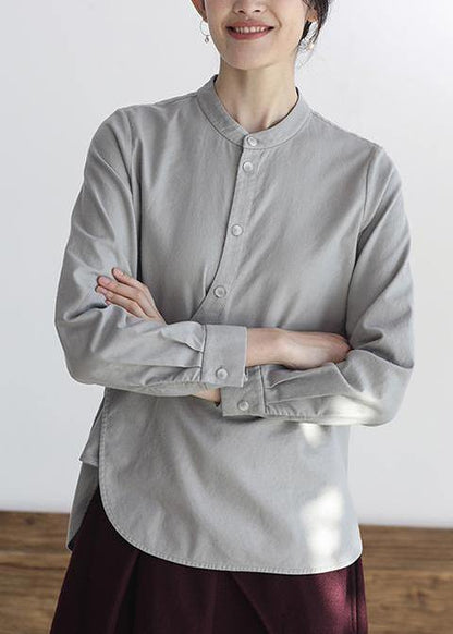 French cotton Blouse Vintage Curving Single Breasted Plus Size Shirt - SooLinen