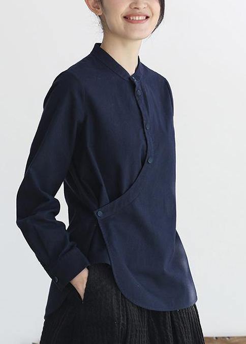 French cotton Blouse Vintage Curving Single Breasted Plus Size Shirt - SooLinen