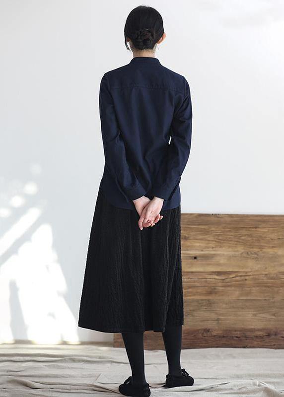 French cotton Blouse Vintage Curving Single Breasted Plus Size Shirt - SooLinen