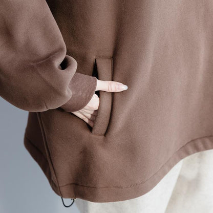 Französische Baumwolle Long Shirts Bio High Neck Baggy Nähen braune Tunika