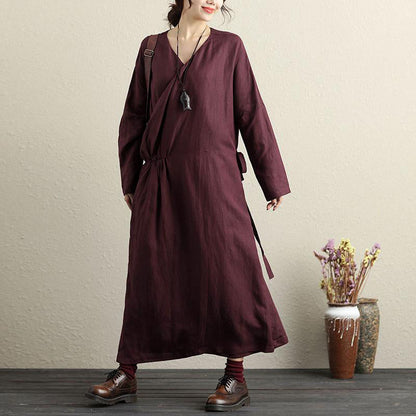 Französische Baumwolle Long Shirts Pakistani V Hals Langarm Dunkelrot Damen Kleid