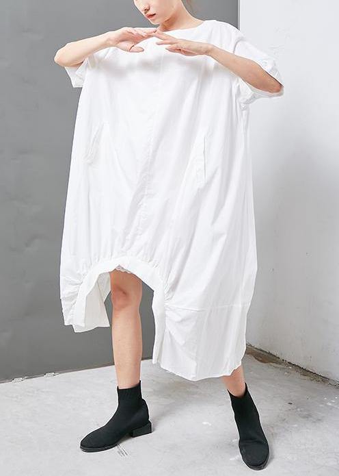French cotton clothes fine Irregular Solid Cotton Short Sleeve Dress - SooLinen