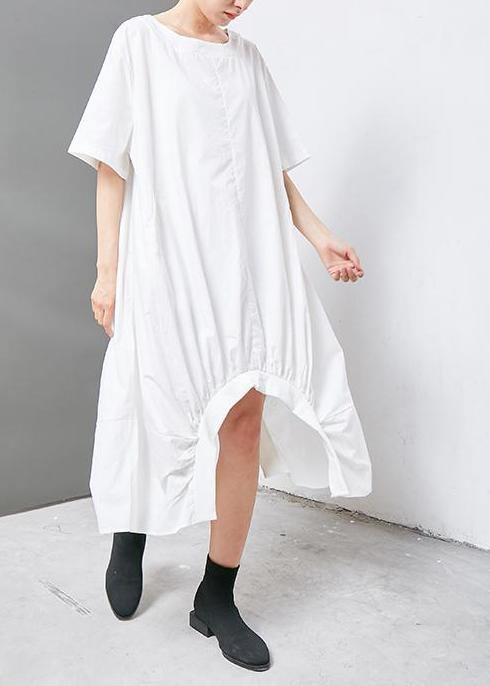 French cotton clothes fine Irregular Solid Cotton Short Sleeve Dress - SooLinen