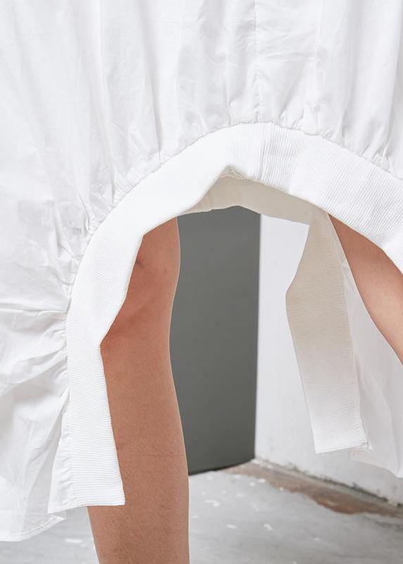 French cotton clothes fine Irregular Solid Cotton Short Sleeve Dress - SooLinen