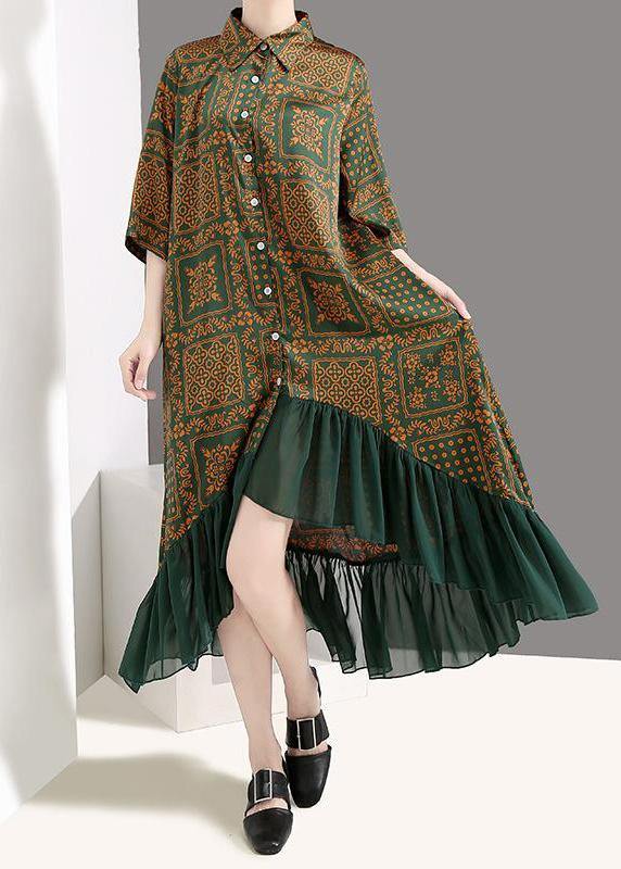 French cotton quilting clothes Drops Design Vintage Plaid Print Chiffon Ruffles Dress - SooLinen