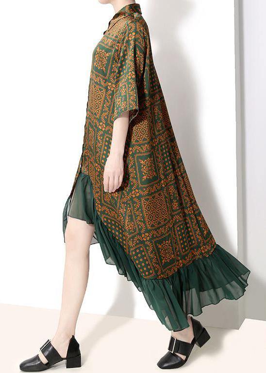 French cotton quilting clothes Drops Design Vintage Plaid Print Chiffon Ruffles Dress - SooLinen