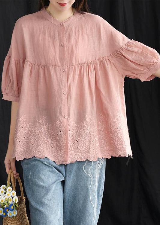 French cotton whhite shirts women boutique Women Summer Vintage Loose Embroidery Shirt - SooLinen